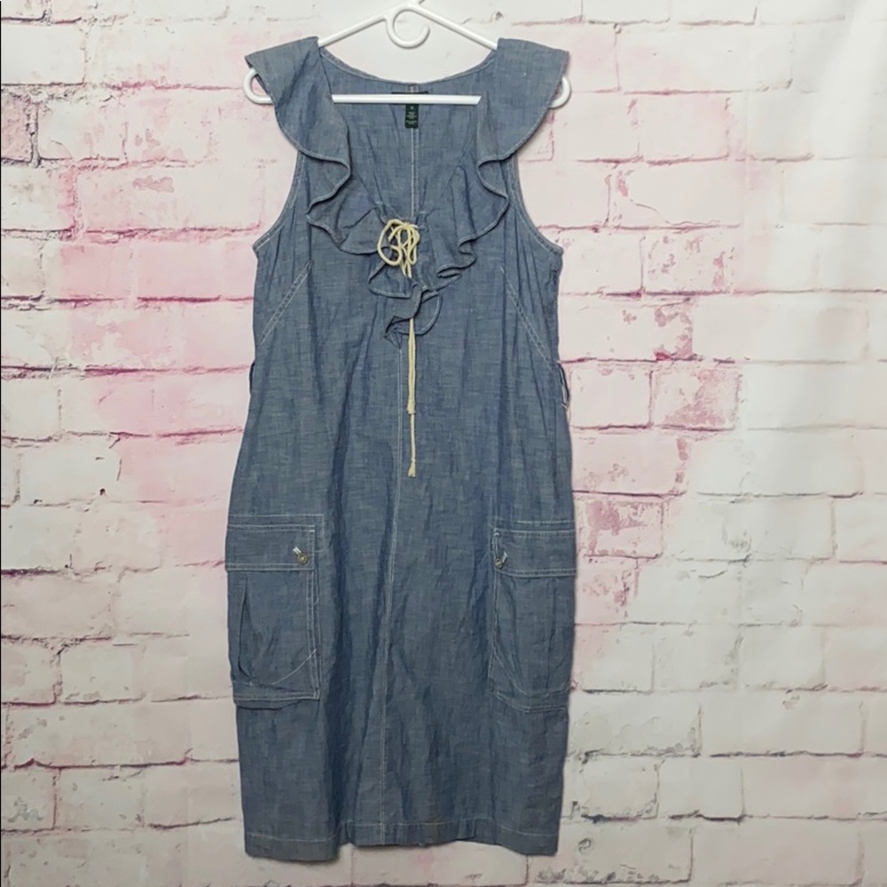 DECK BOAT DRESS!! Ralph Lauren Blue Ruffled Dress - Picture 5 of 10